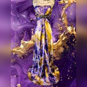 Camille La Vie Purple and Gold Strapless Gown